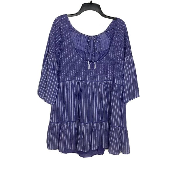 NWT Free People LOLA Embroidered Flounce Mini Dress Top Blue S Blue White NEW - Picture 8 of 10